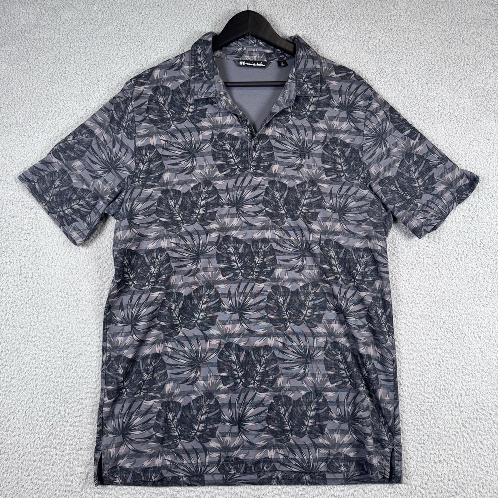 Travis Mathew Polo Mens XL Gray Floral Big Snow Monstera Pima Cotton Golf Shirt